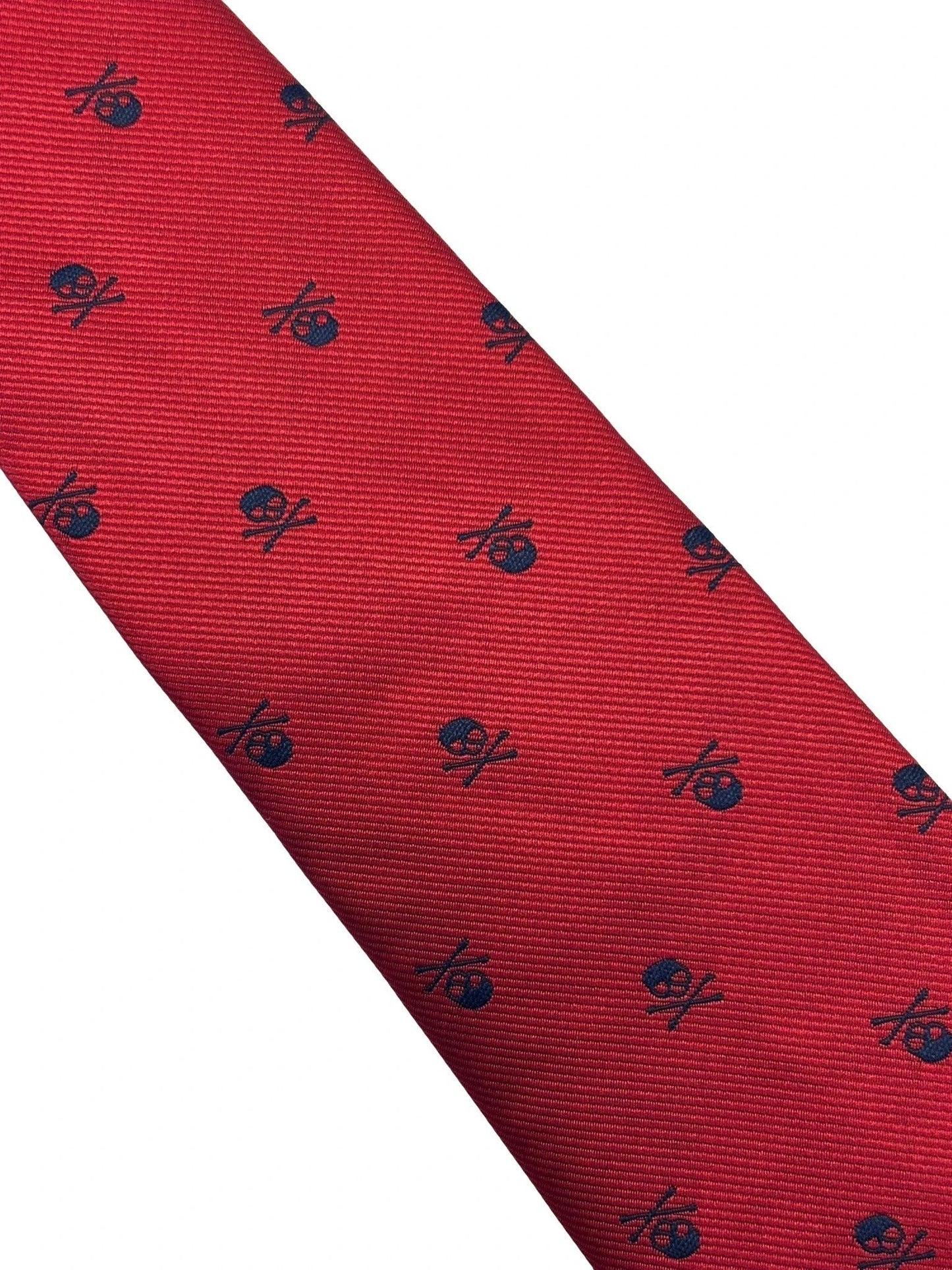 Frederick Thomas Dark Red Tie With Navy Blue Skull And Crossbone Design - Bold Refined Cotton Tie For Executives by Frederick Thomas Handmade Mens Ties