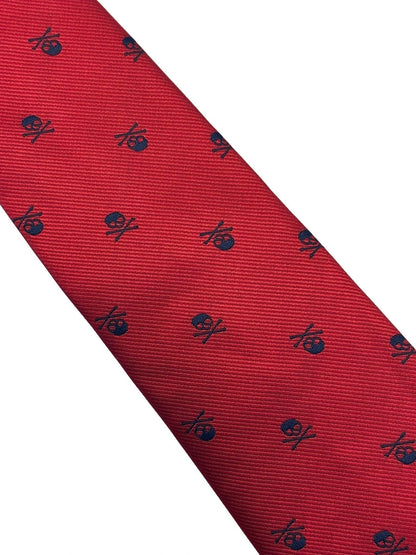 Frederick Thomas Dark Red Tie With Navy Blue Skull And Crossbone Design - Bold Refined Cotton Tie For Executives by Frederick Thomas Handmade Mens Ties