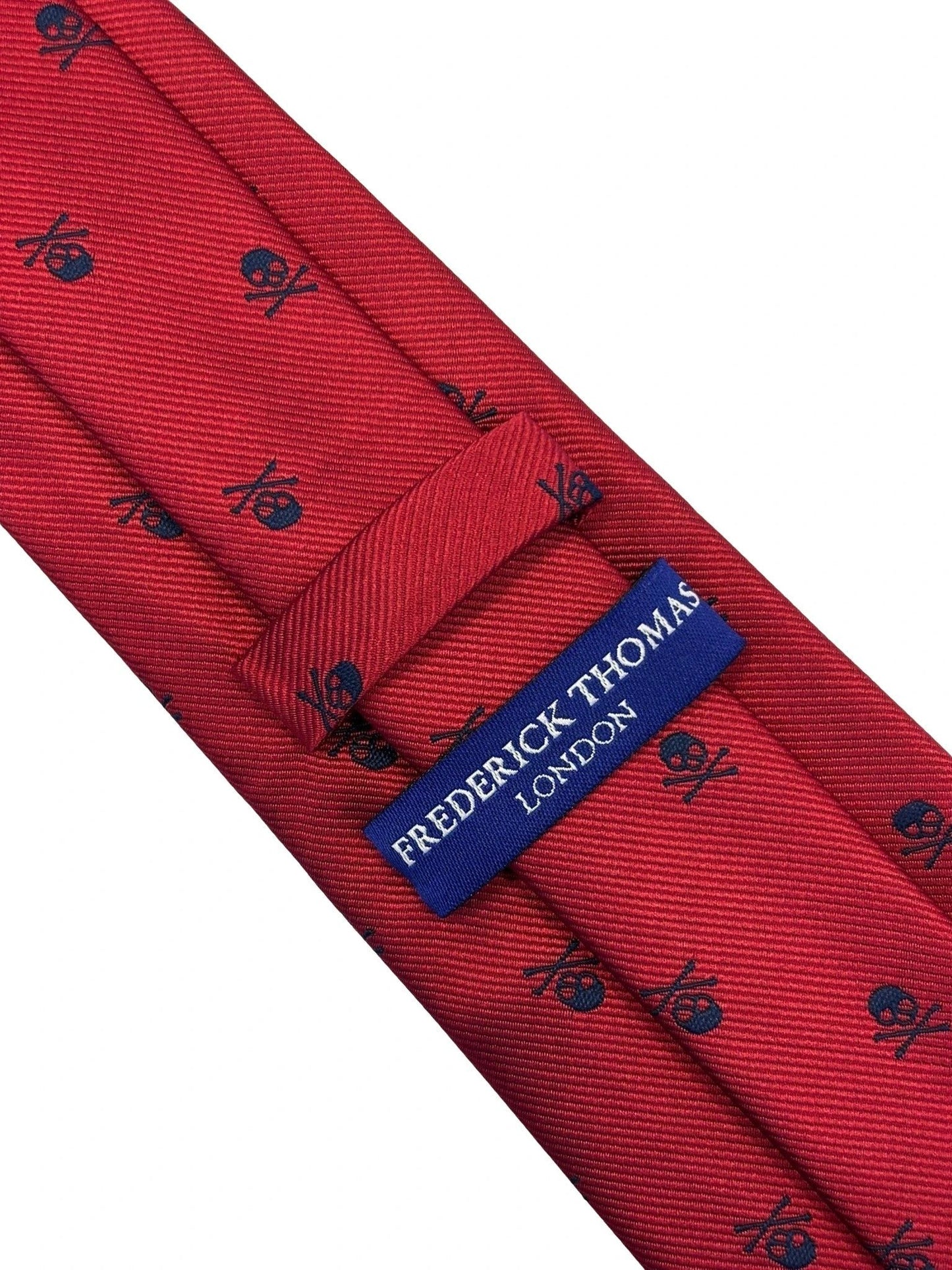 Frederick Thomas Dark Red Tie With Navy Blue Skull And Crossbone Design - Bold Refined Cotton Tie For Executives by Frederick Thomas Handmade Mens Ties