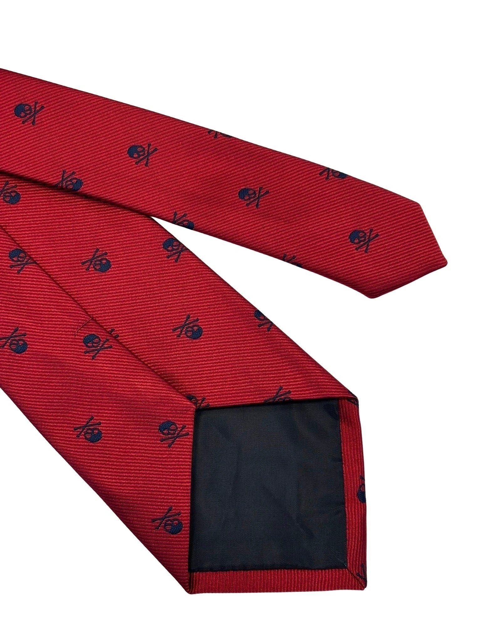 Frederick Thomas Dark Red Tie With Navy Blue Skull And Crossbone Design - Bold Refined Cotton Tie For Executives by Frederick Thomas Handmade Mens Ties