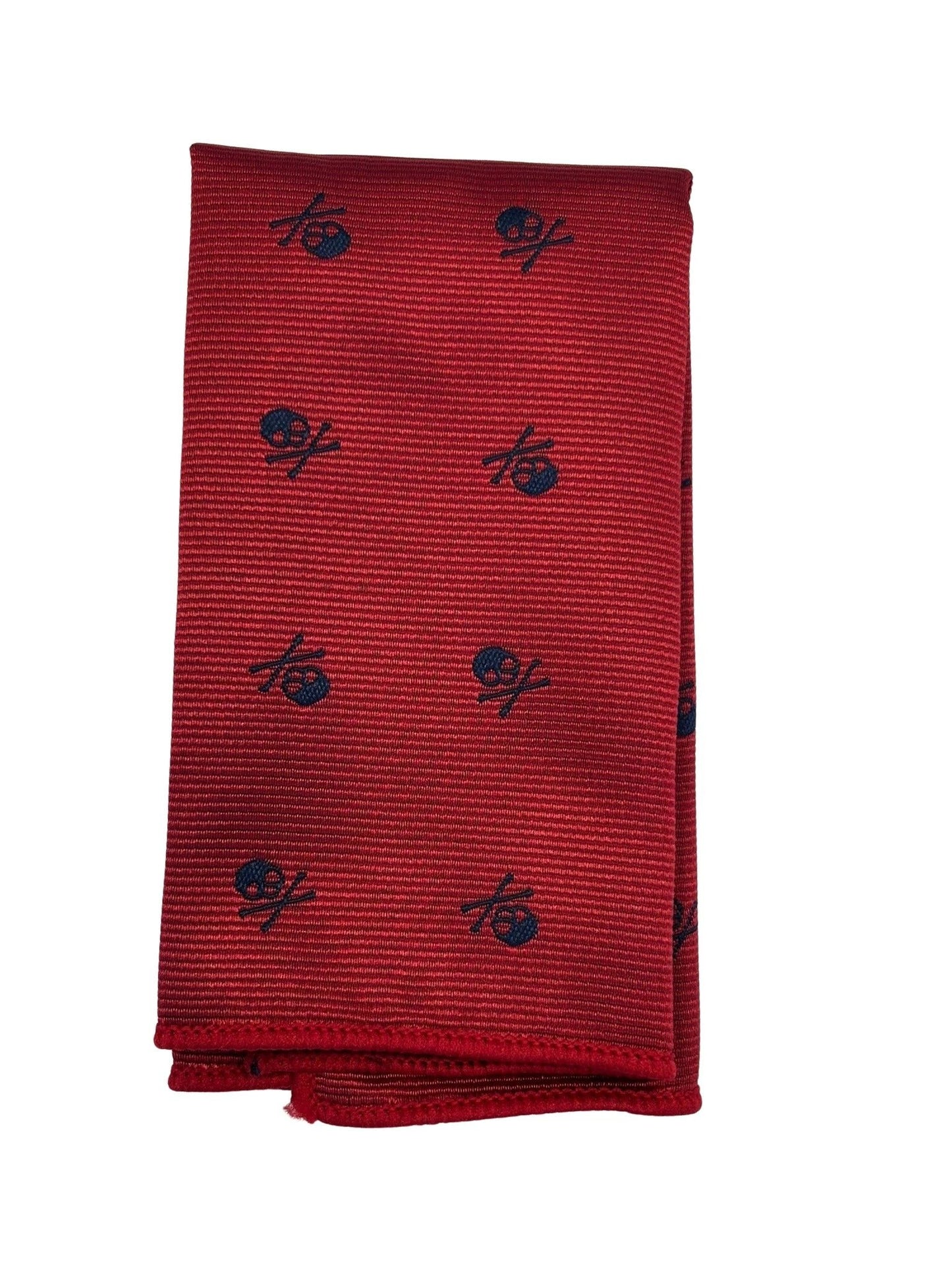 Dark Red Tie And Pocket Square Set - Navy Skull And Crossbones Motif For Bold Boardroom Style by Frederick Thomas Handmade Mens Ties