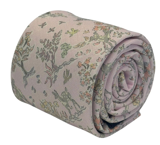 Handmade Blush Pale Pink Cotton Tie With Woodland Deer Fawn Design - Elegant Statement for the Luxury Professional by Frederick Thomas Handmade Mens Ties