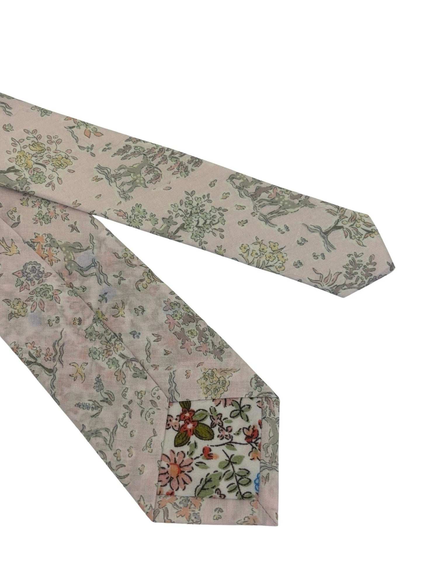 Handmade Blush Pale Pink Cotton Tie With Woodland Deer Fawn Design - Elegant Statement for the Luxury Professional by Frederick Thomas Handmade Mens Ties