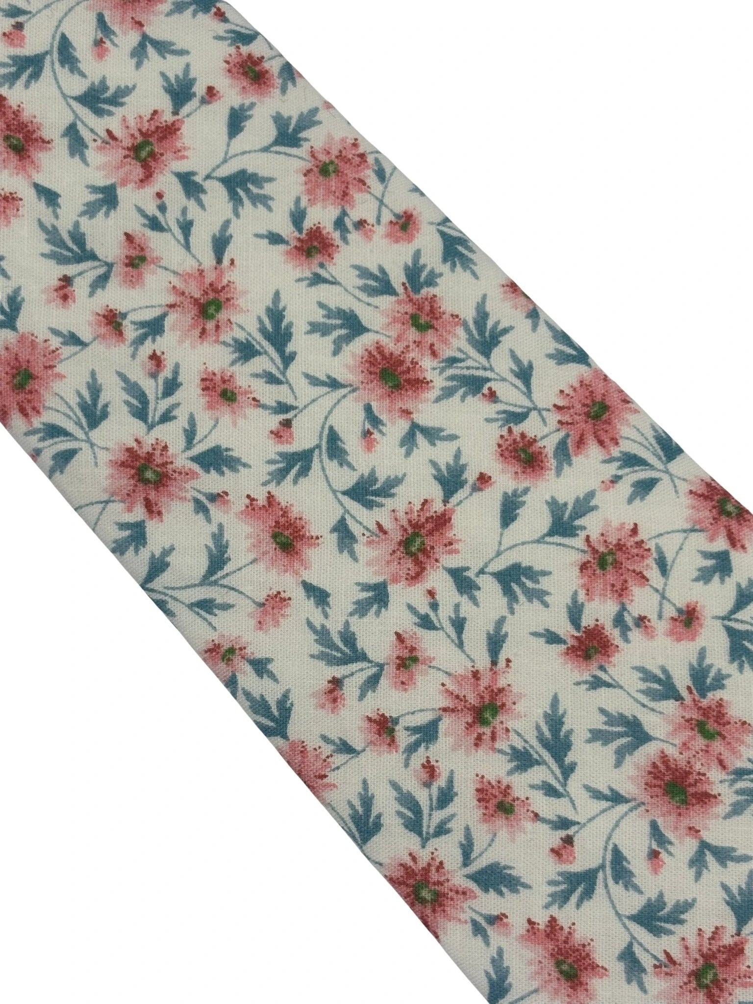 Ivory Pink Peach Cotton English Wildflower Garden Design Tie - Handmade Statement Piece For Elegant Office Wear by Frederick Thomas Handmade Mens Ties