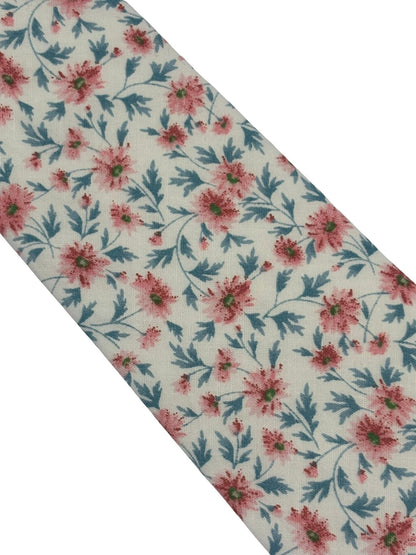 Ivory Pink Peach Cotton English Wildflower Garden Design Tie - Handmade Statement Piece For Elegant Office Wear by Frederick Thomas Handmade Mens Ties
