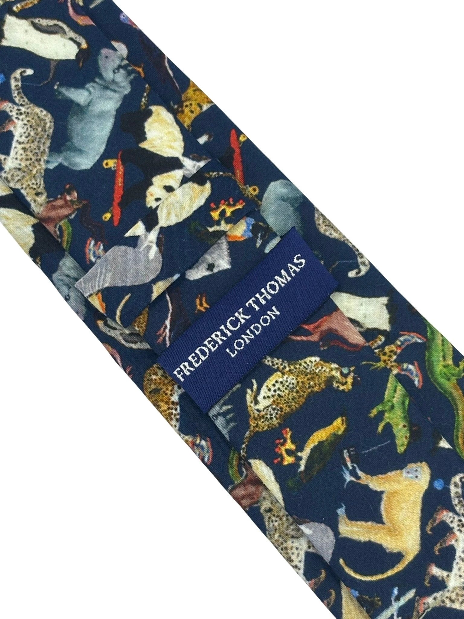 Navy Blue Cotton Tie With Liberty Style Jungle Animal Design by Frederick Thomas Handmade Mens Ties