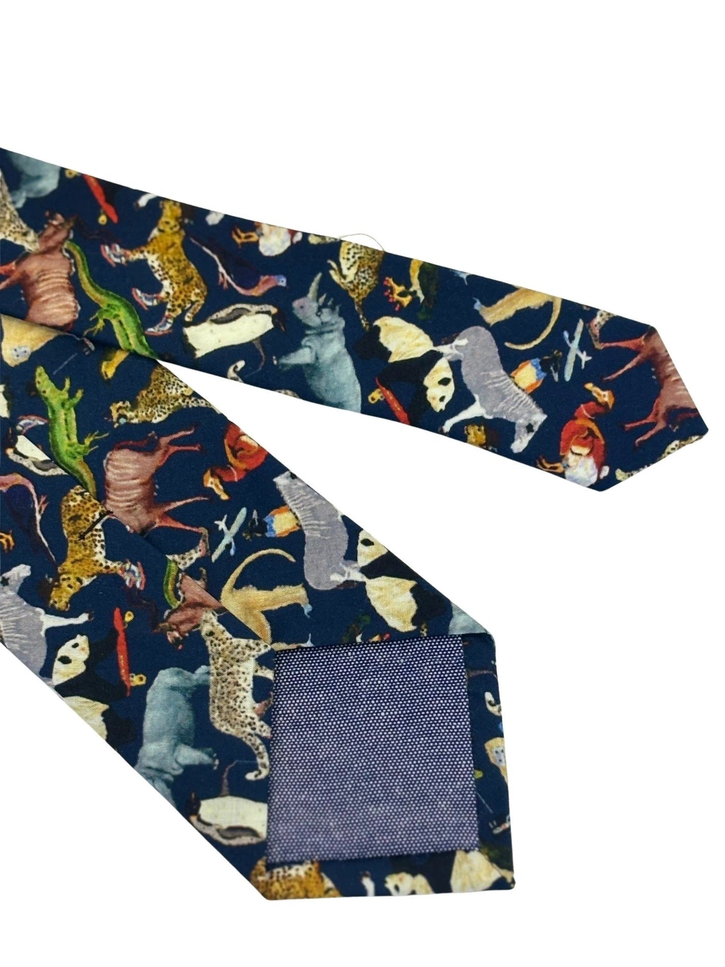 Navy Blue Cotton Tie With Liberty Style Jungle Animal Design by Frederick Thomas Handmade Mens Ties