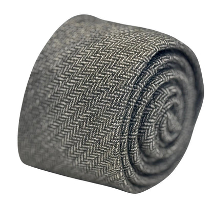 Dark Grey And Cream Wool Tie With Herringbone Design - Handcrafted Wool For Timeless Elegance by Frederick Thomas Handmade Mens Ties