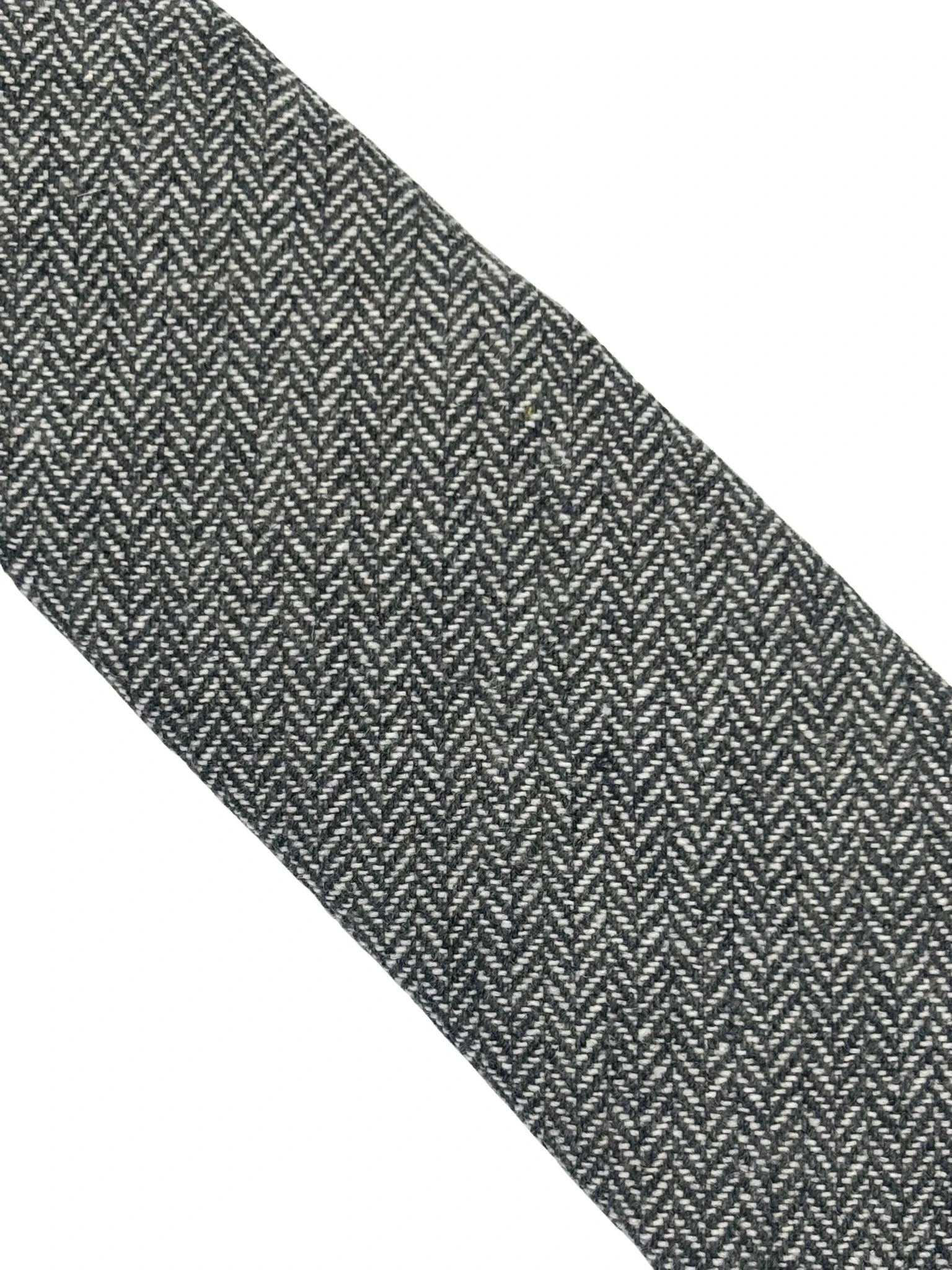 Dark Grey And Cream Wool Tie With Herringbone Design - Handcrafted Wool For Timeless Elegance by Frederick Thomas Handmade Mens Ties
