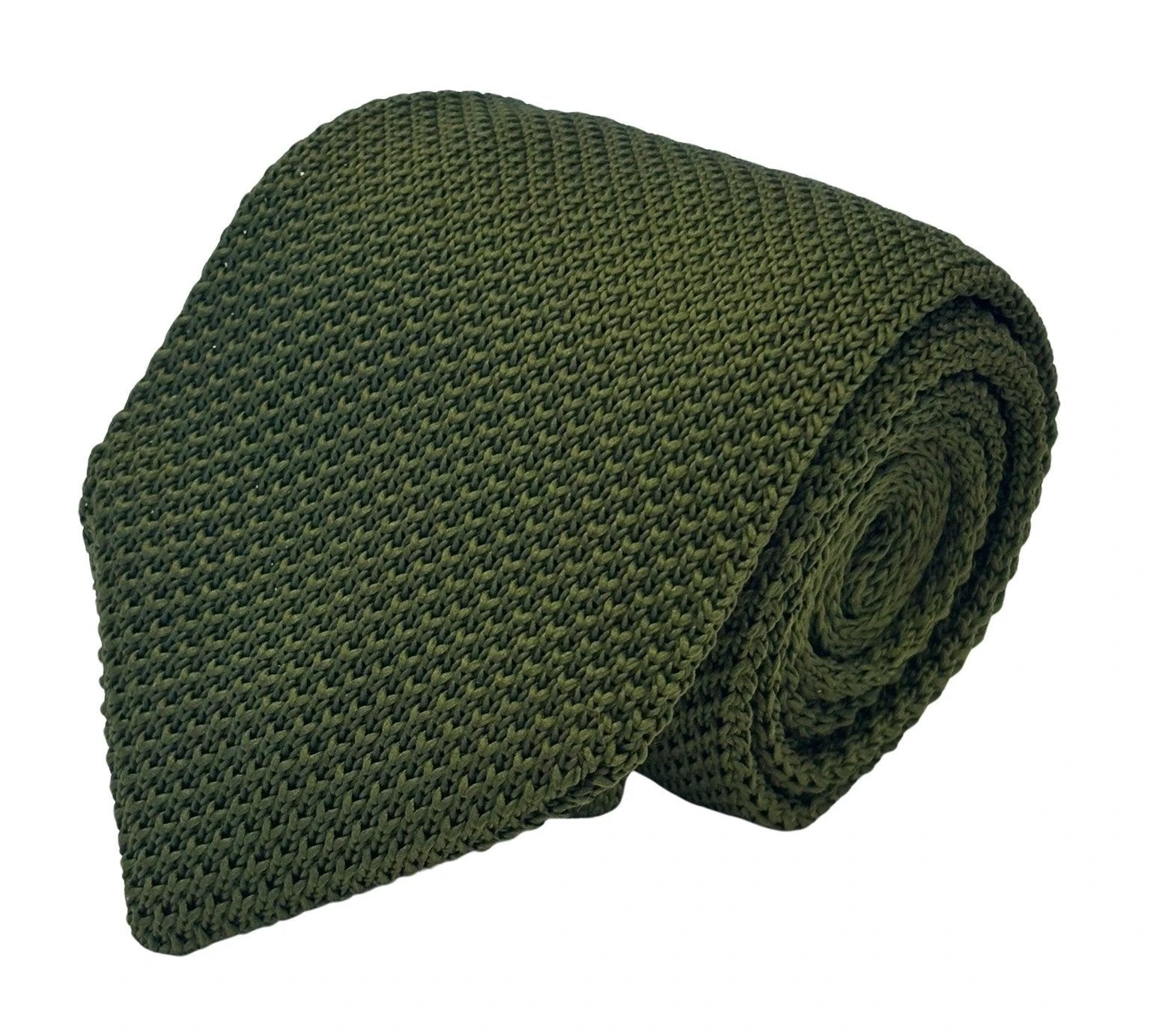 Frederick Thomas Khaki Army Green Knitted Tie - Handmade Textured Knit With Classic 8cm Pointed End by Frederick Thomas Handmade Mens Ties