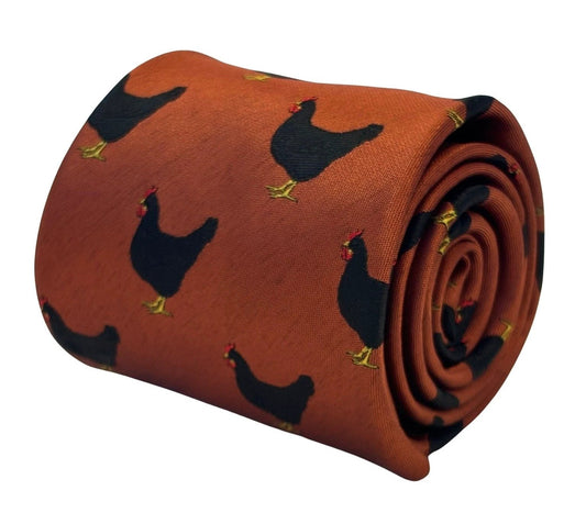 Frederick Thomas Copper Burnt Orange Tie - Handmade Luxury With Rooster Embroidered Motif by Frederick Thomas Handmade Mens Ties