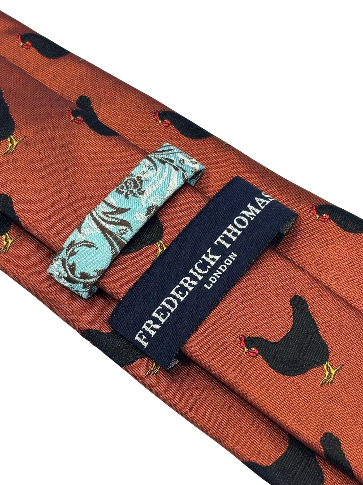 Frederick Thomas Copper Burnt Orange Tie - Handmade Luxury With Rooster Embroidered Motif by Frederick Thomas Handmade Mens Ties