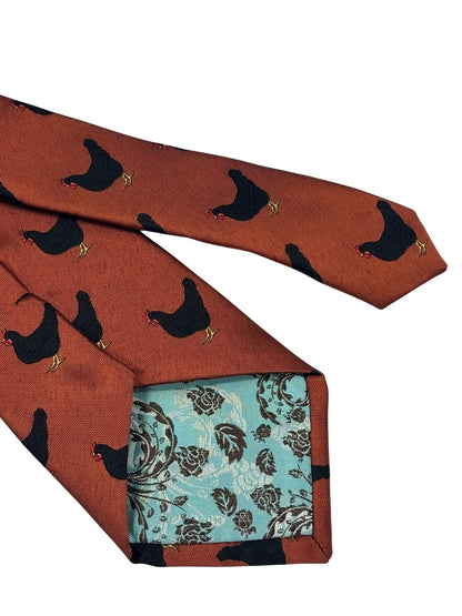 Frederick Thomas Copper Burnt Orange Tie - Handmade Luxury With Rooster Embroidered Motif by Frederick Thomas Handmade Mens Ties