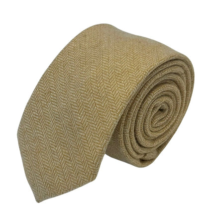 Honey Gold Yellow Wool Tie With Herringbone Design - Handmade By Frederick Thomas For Sophisticated Professionals by Frederick Thomas Handmade Mens Ties