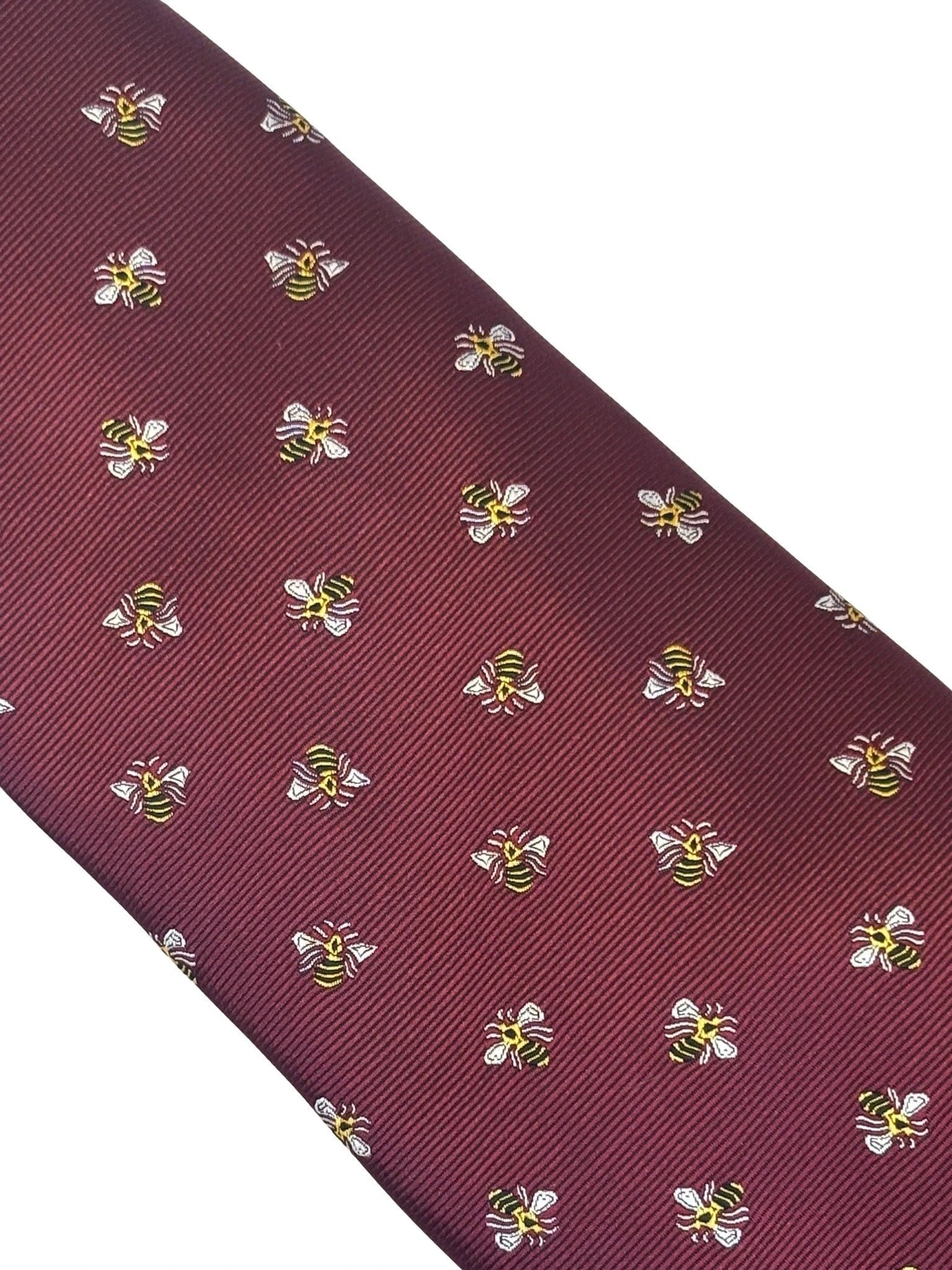 Maroon Red Burgundy Tie with Bumblebee Design by Frederick Thomas Handmade Mens Ties