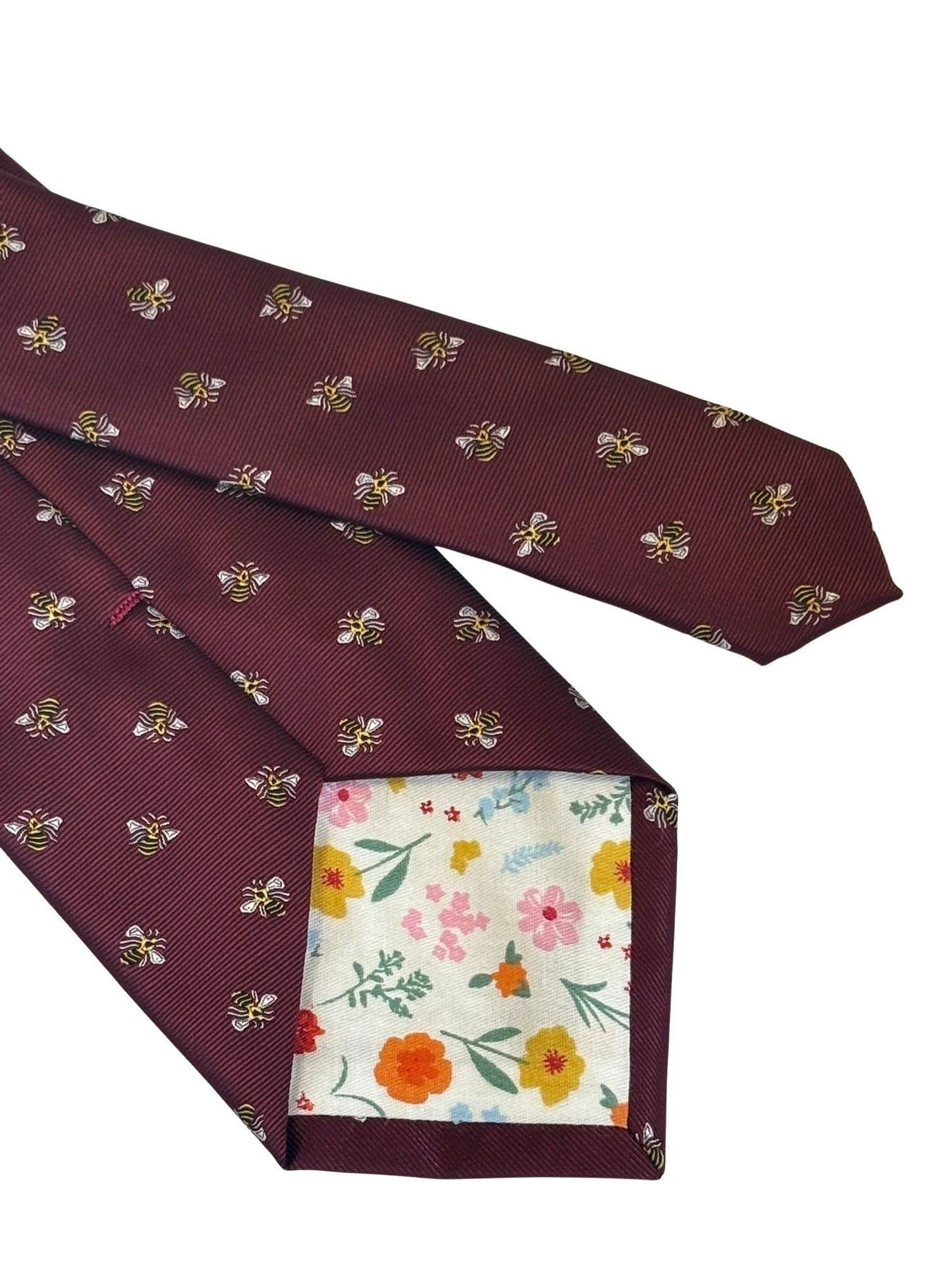 Maroon Red Burgundy Tie with Bumblebee Design by Frederick Thomas Handmade Mens Ties