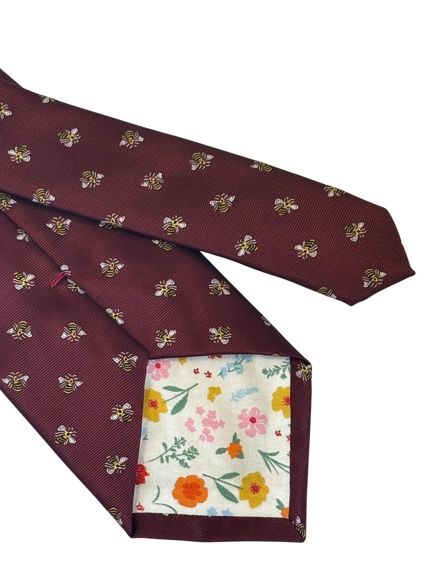 Maroon Red Burgundy Tie with Bumblebee Design by Frederick Thomas Handmade Mens Ties