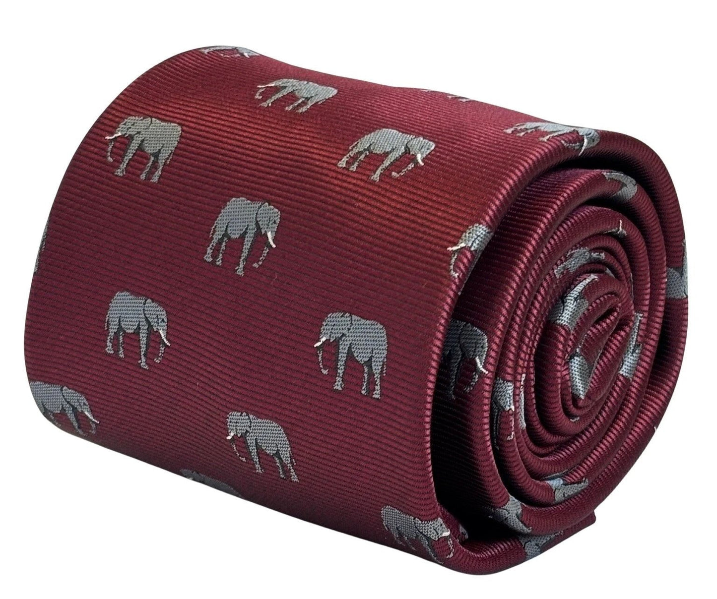 Maroon Red Burgundy Tie With Grey African Elephant Design - Handmade British Craftsmanship For Distinctive Formal Style by Frederick Thomas Handmade Mens Ties