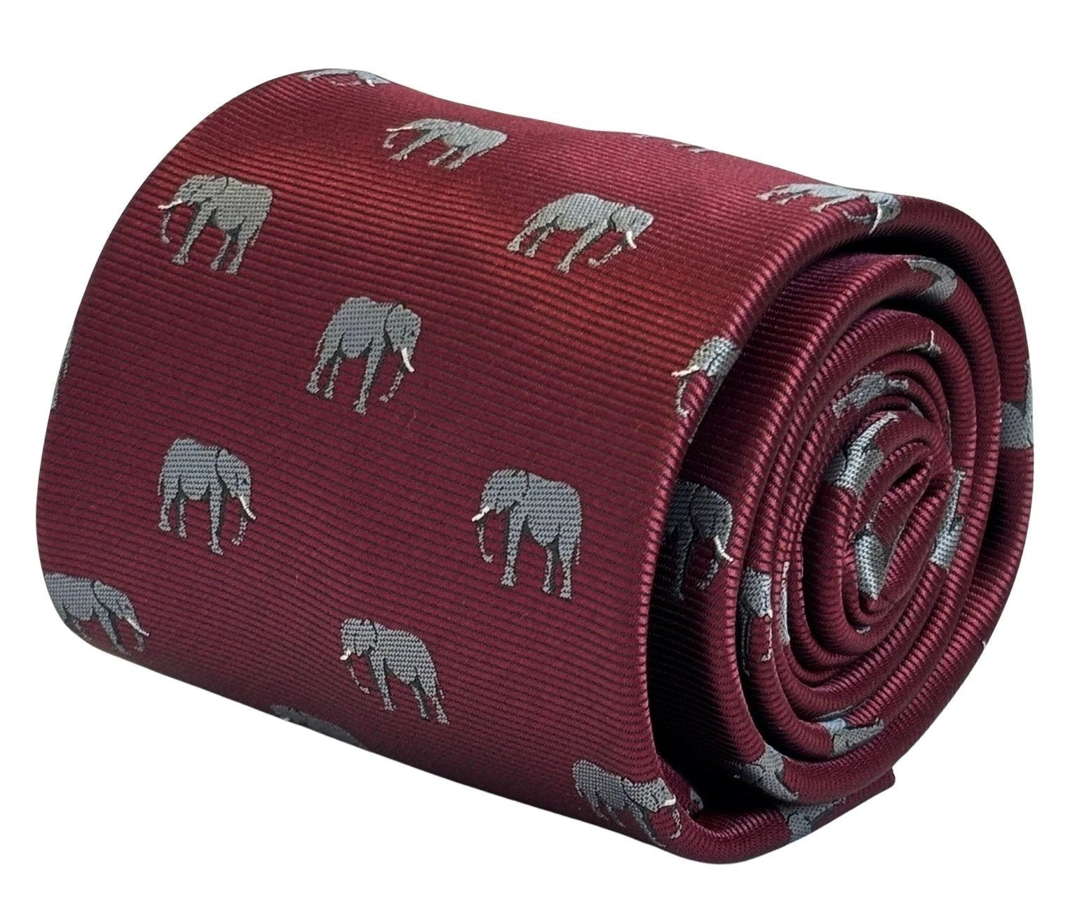 Maroon Red Burgundy Tie With Grey African Elephant Design - Handmade British Craftsmanship For Distinctive Formal Style by Frederick Thomas Handmade Mens Ties