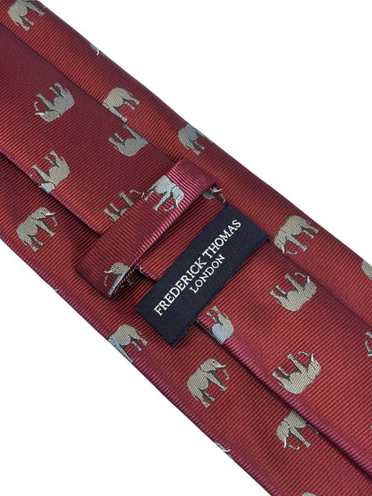 Maroon Red Burgundy Tie With Grey African Elephant Design - Handmade British Craftsmanship For Distinctive Formal Style by Frederick Thomas Handmade Mens Ties