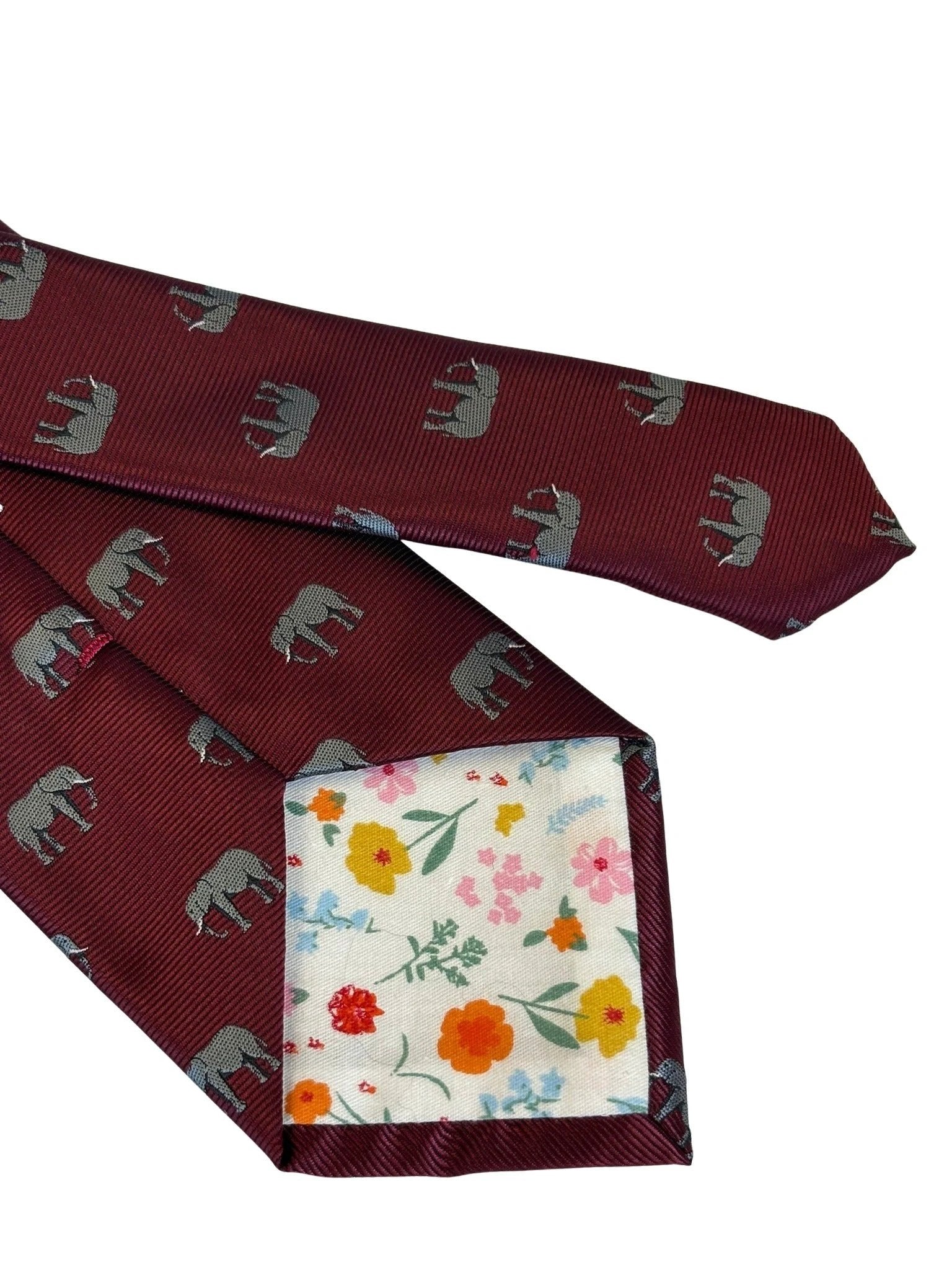 Maroon Red Burgundy Tie With Grey African Elephant Design - Handmade British Craftsmanship For Distinctive Formal Style by Frederick Thomas Handmade Mens Ties