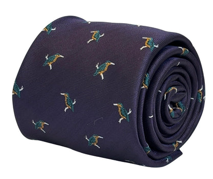 Dark Indigo Purple Tie With Kingfisher Design - Handmade Elegance For The Modern Professional By Frederick Thomas by Frederick Thomas Handmade Mens Ties