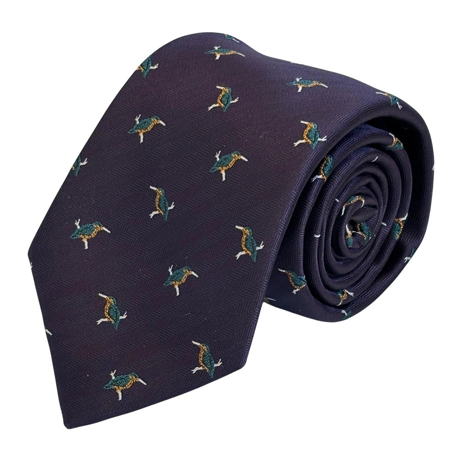 Dark Indigo Purple Tie With Kingfisher Design - Handmade Elegance For The Modern Professional By Frederick Thomas by Frederick Thomas Handmade Mens Ties