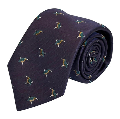 Dark Indigo Purple Tie With Kingfisher Design - Handmade Elegance For The Modern Professional By Frederick Thomas by Frederick Thomas Handmade Mens Ties