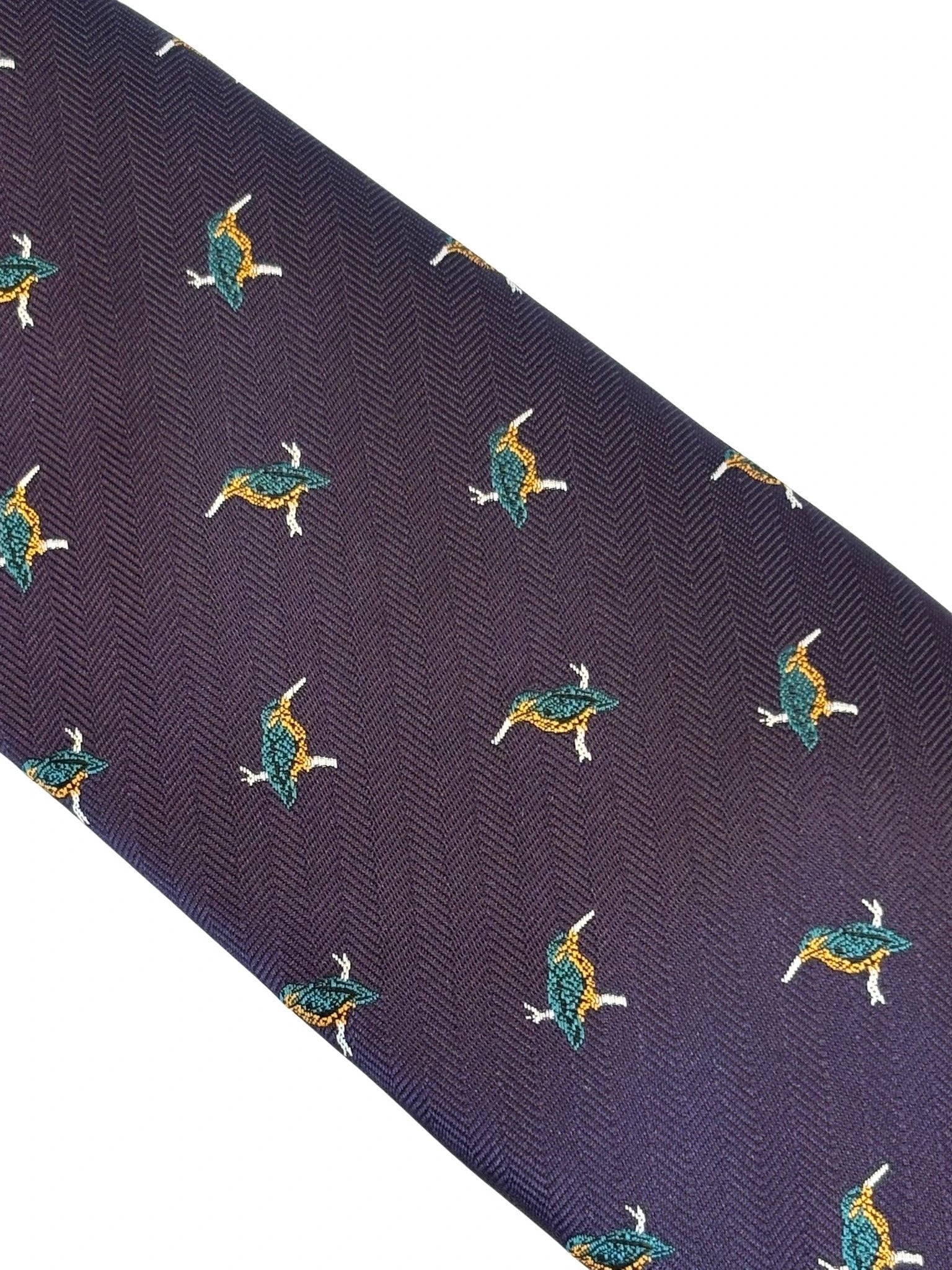 Dark Indigo Purple Tie With Kingfisher Design - Handmade Elegance For The Modern Professional By Frederick Thomas by Frederick Thomas Handmade Mens Ties