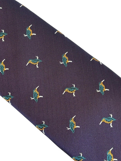 Dark Indigo Purple Tie With Kingfisher Design - Handmade Elegance For The Modern Professional By Frederick Thomas by Frederick Thomas Handmade Mens Ties