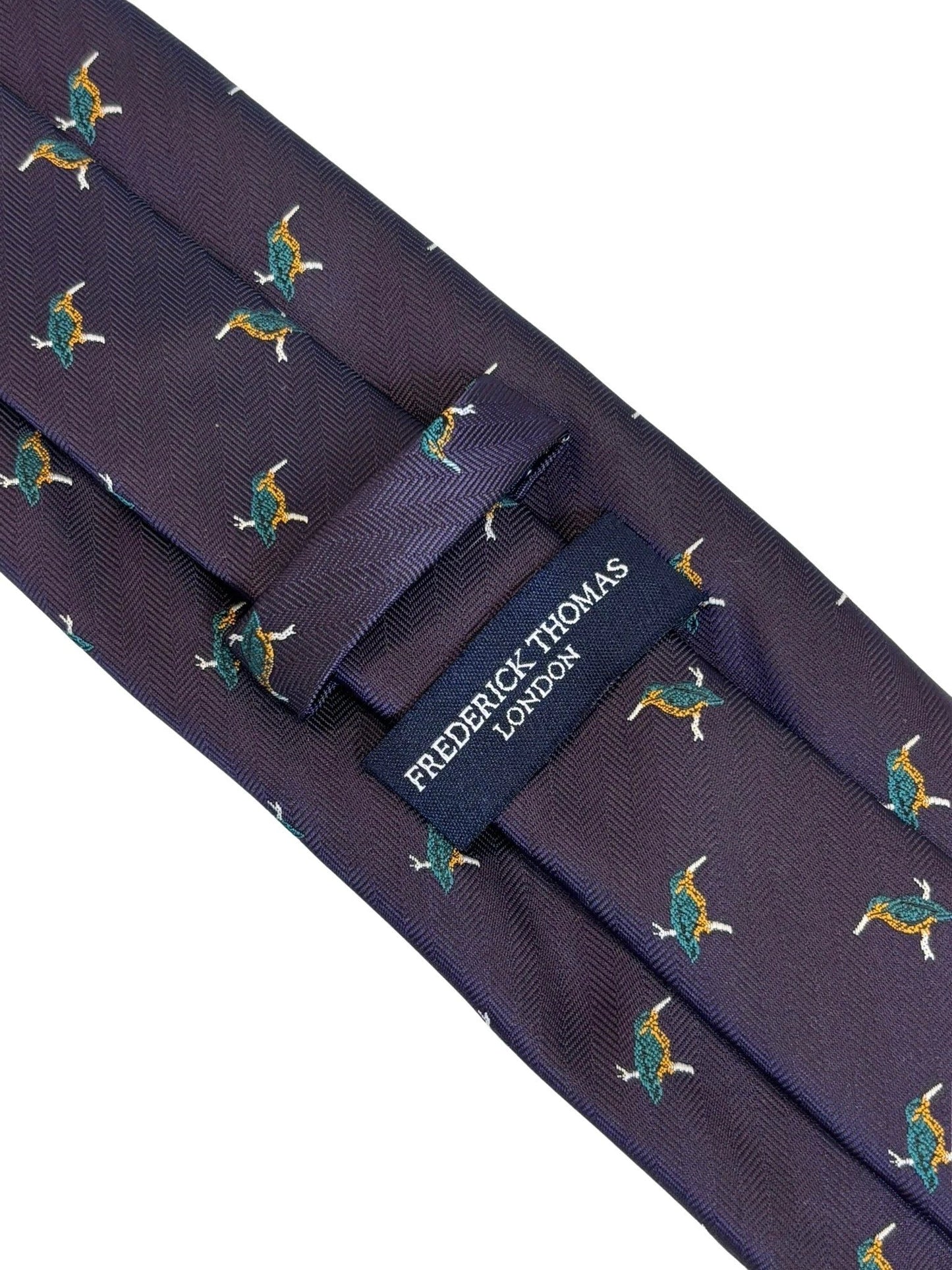 Dark Indigo Purple Tie With Kingfisher Design - Handmade Elegance For The Modern Professional By Frederick Thomas by Frederick Thomas Handmade Mens Ties