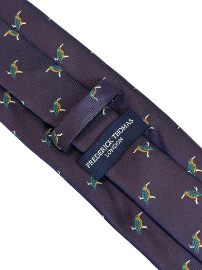 Dark Indigo Purple Tie With Kingfisher Design - Handmade Elegance For The Modern Professional By Frederick Thomas by Frederick Thomas Handmade Mens Ties