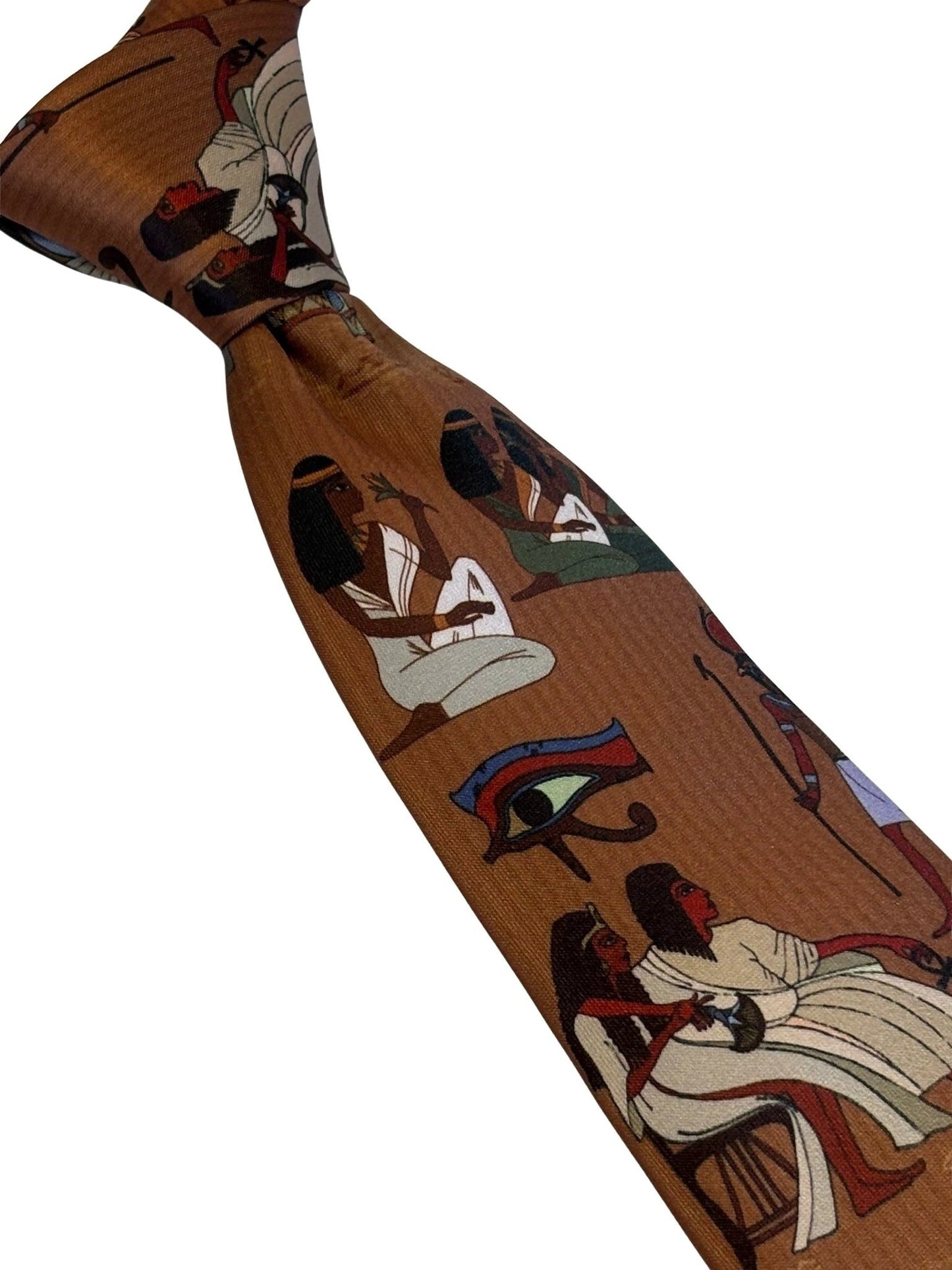 Frederick Thomas Handmade Tie - Golden Light Brown With Egyptian Hieroglyphics Motif For Luxury Professionals by Frederick Thomas Handmade Mens Ties