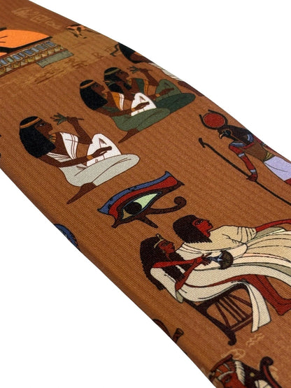 Frederick Thomas Handmade Tie - Golden Light Brown With Egyptian Hieroglyphics Motif For Luxury Professionals by Frederick Thomas Handmade Mens Ties