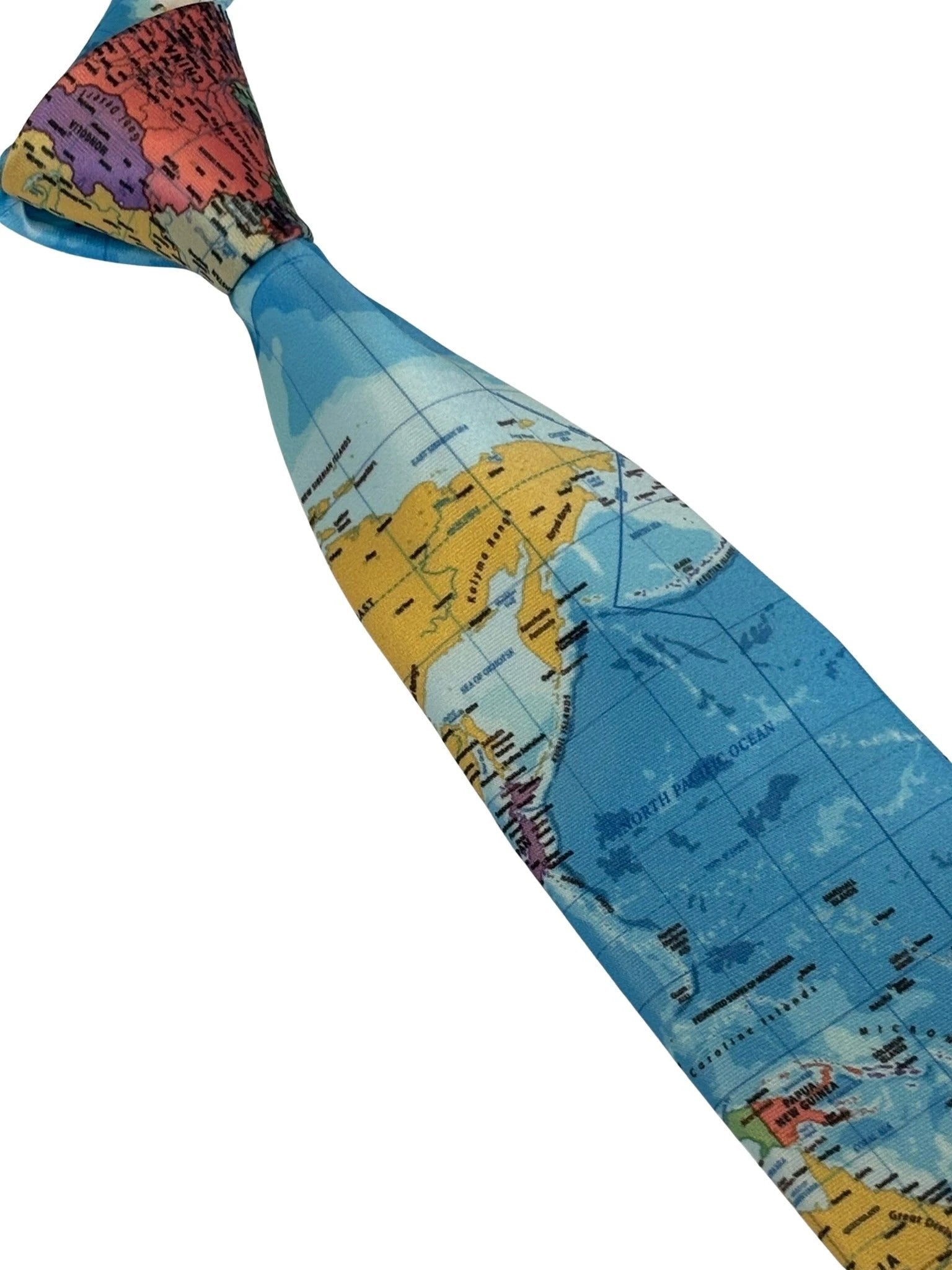 Global World Map Design Handmade Tie - Handcrafted Elegance With A Distinctive Map Motif For A Global Professional by Frederick Thomas Handmade Mens Ties