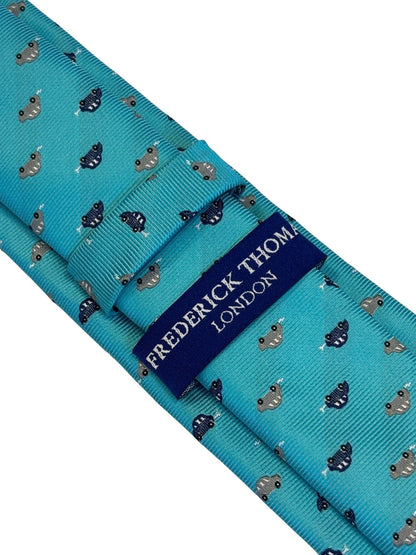 Light Blue Tie With Classic VW Beetle Style Car Design - Handcrafted By Frederick Thomas For A Playful Yet Refined Look by Frederick Thomas Handmade Mens Ties