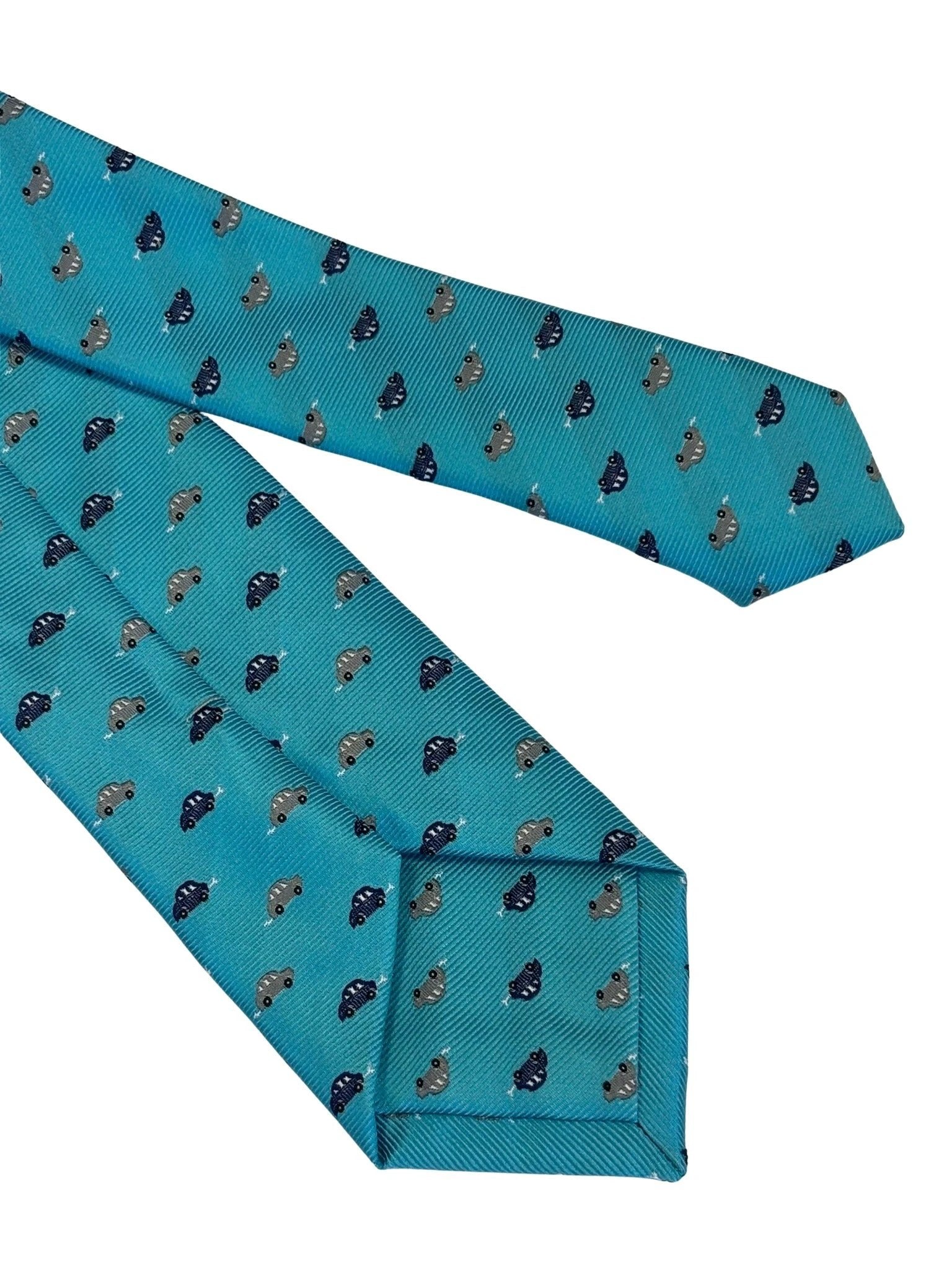 Light Blue Tie With Classic VW Beetle Style Car Design - Handcrafted By Frederick Thomas For A Playful Yet Refined Look by Frederick Thomas Handmade Mens Ties
