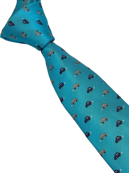Light Blue Tie With Classic VW Beetle Style Car Design - Handcrafted By Frederick Thomas For A Playful Yet Refined Look by Frederick Thomas Handmade Mens Ties