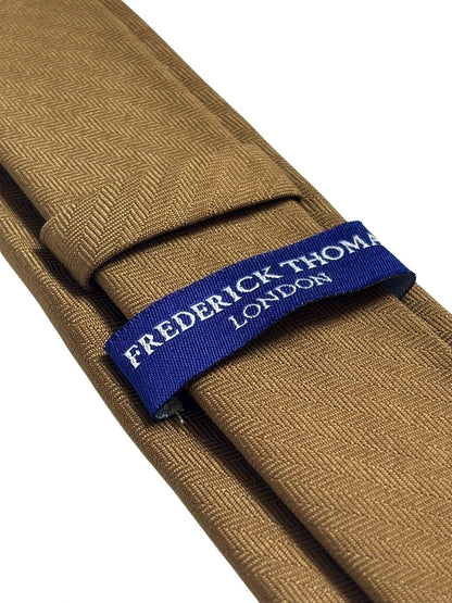 Golden Brown Herringbone Cotton Tie - Handcrafted Warmth And Timeless Texture For The Modern Professional by Frederick Thomas Handmade Mens Ties