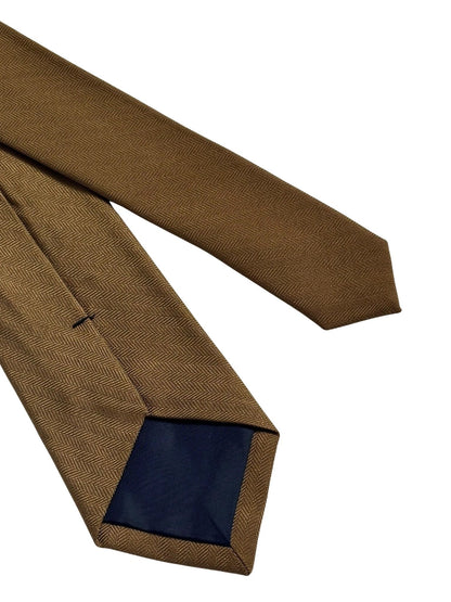 Golden Brown Herringbone Cotton Tie - Handcrafted Warmth And Timeless Texture For The Modern Professional by Frederick Thomas Handmade Mens Ties