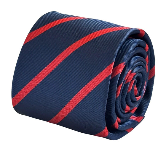 Frederick Thomas Handmade Classic Dark Navy Blue And Red Striped Tie - Artisan Craftsmanship Meets Contemporary Colourway by Frederick Thomas Handmade Mens Ties