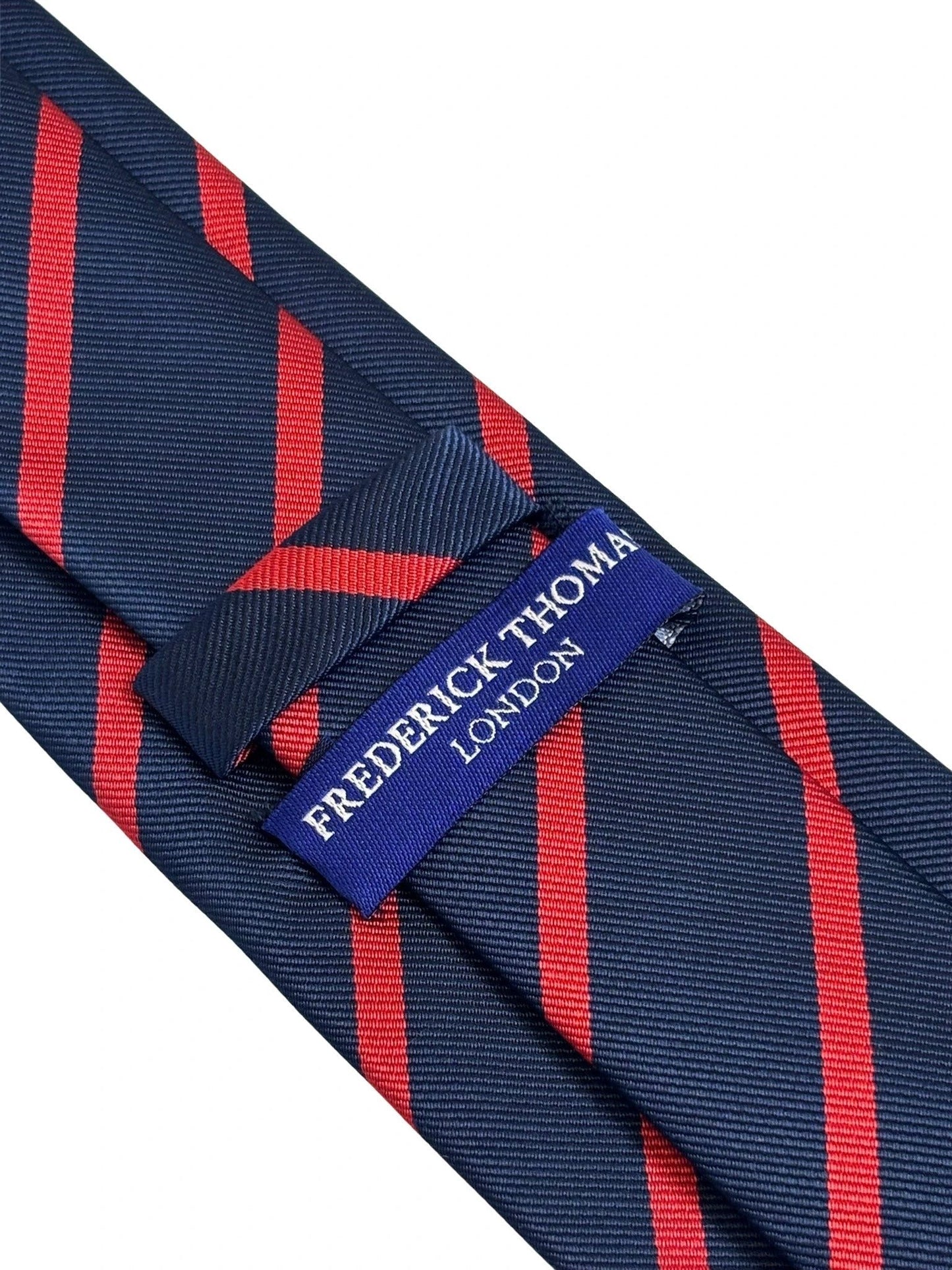Frederick Thomas Handmade Classic Dark Navy Blue And Red Striped Tie - Artisan Craftsmanship Meets Contemporary Colourway by Frederick Thomas Handmade Mens Ties