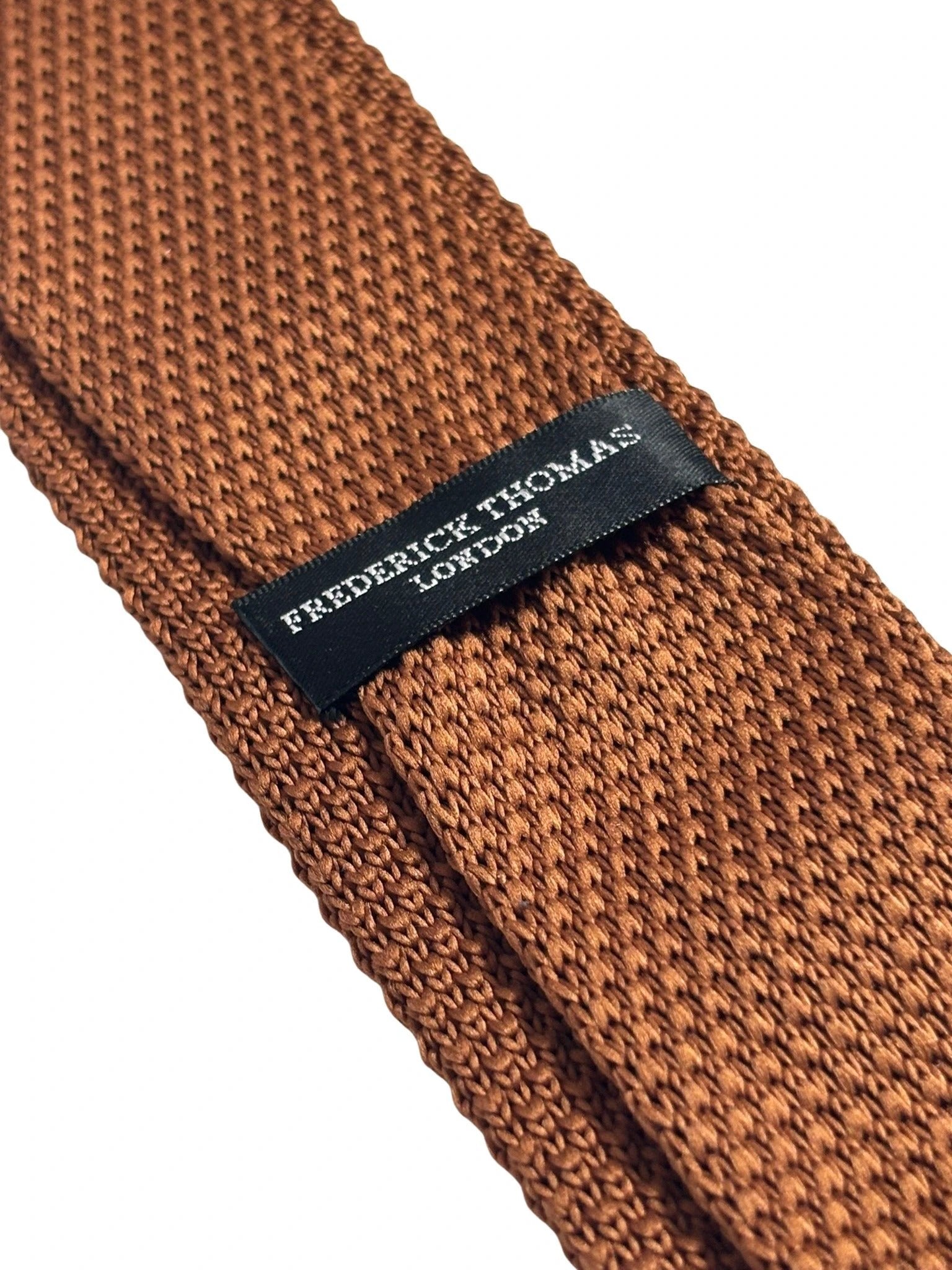 Frederick Thomas Medium Brown Skinny Knitted Tie - Handmade Statement Piece With Refined Tight Knit Texture by Frederick Thomas Handmade Mens Ties