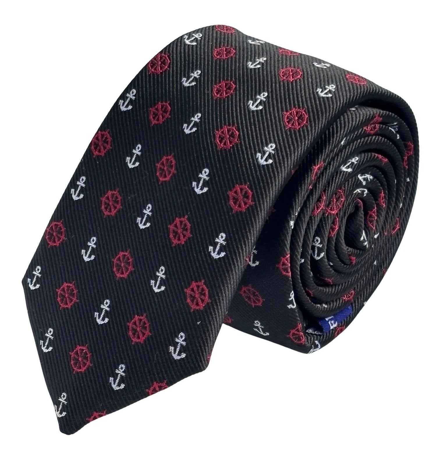 Frederick Thomas Black Tie With Nautical Anchor And Ship Wheel Design - Command Attention With Maritime Style by Frederick Thomas Handmade Mens Ties
