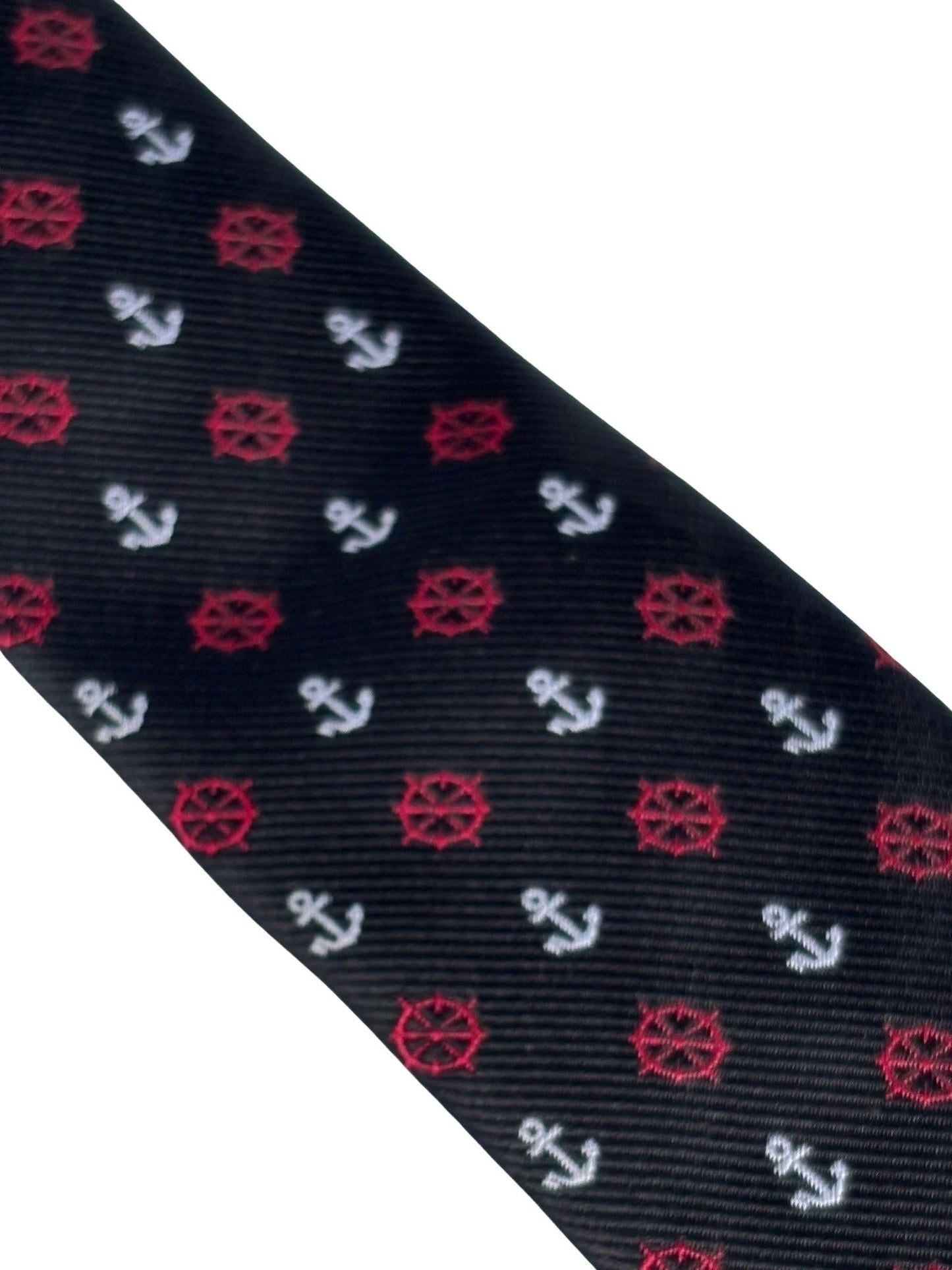 Frederick Thomas Black Tie With Nautical Anchor And Ship Wheel Design - Command Attention With Maritime Style by Frederick Thomas Handmade Mens Ties