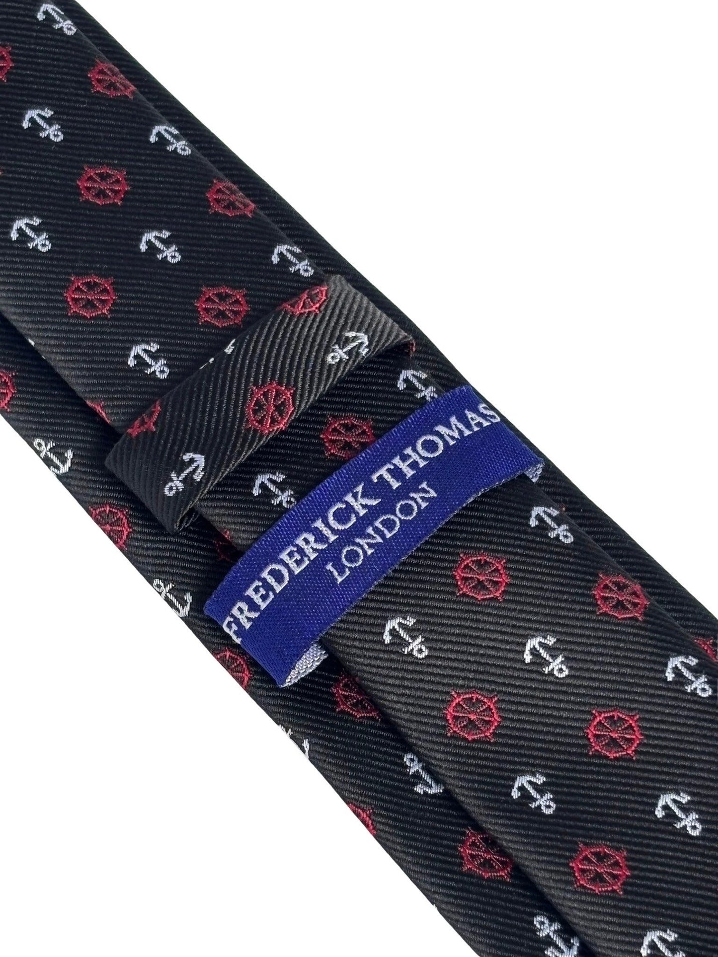 Frederick Thomas Black Tie With Nautical Anchor And Ship Wheel Design - Command Attention With Maritime Style by Frederick Thomas Handmade Mens Ties
