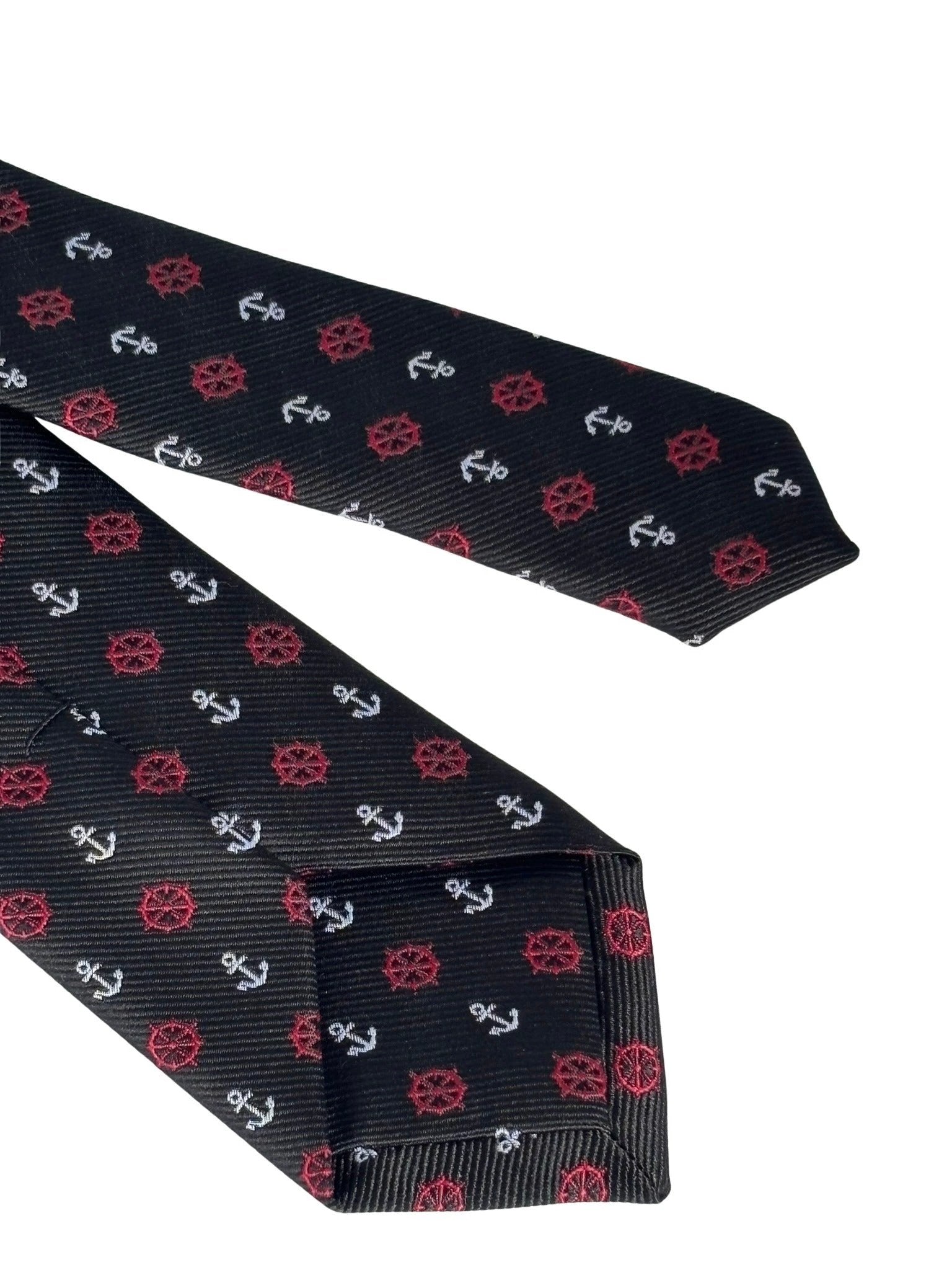 Frederick Thomas Black Tie With Nautical Anchor And Ship Wheel Design - Command Attention With Maritime Style by Frederick Thomas Handmade Mens Ties