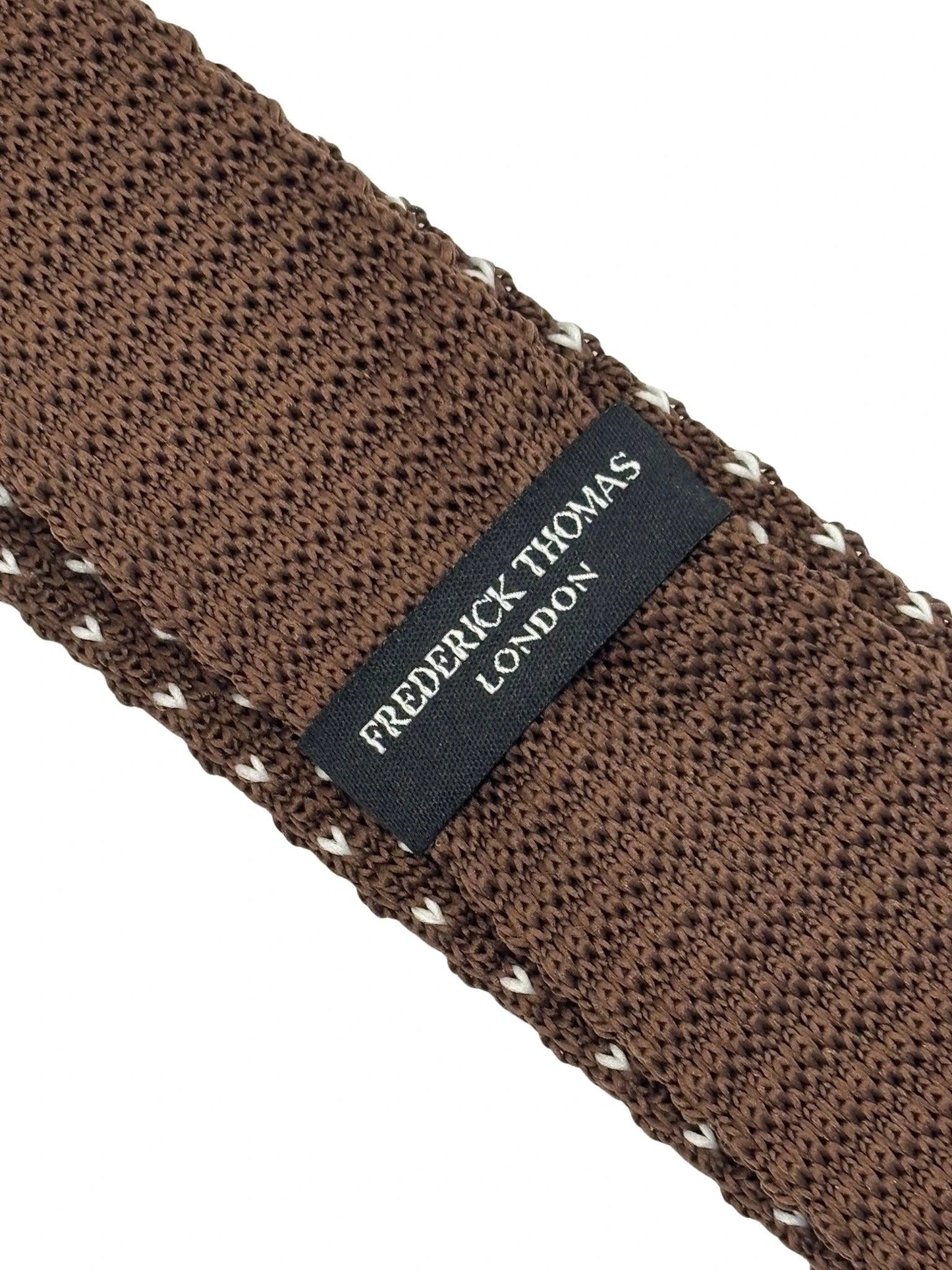 Frederick Thomas Handmade Knitted Tie - Chocolate Brown Knit With White Pin Spots For Timeless Sophistication by Frederick Thomas Handmade Mens Ties