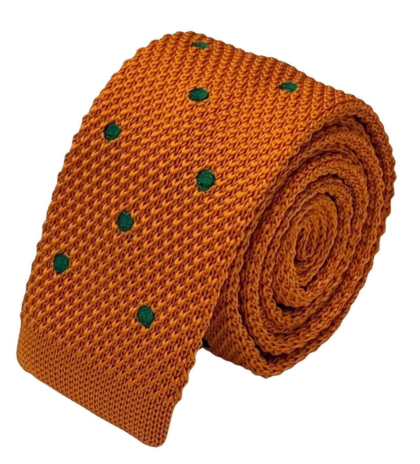 Frederick Thomas Handmade Knitted Tie In Bright Orange With Polka Dots - Timeless Craftsmanship Meets Modern Flair by Frederick Thomas Handmade Mens Ties