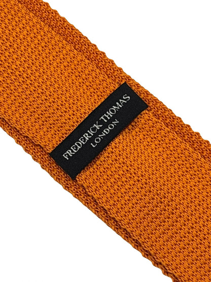 Frederick Thomas Handmade Knitted Tie In Bright Orange With Polka Dots - Timeless Craftsmanship Meets Modern Flair by Frederick Thomas Handmade Mens Ties